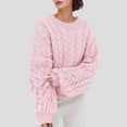thumbnail image 1 of ShomPort Oversized Sweater for Womens Round Neck Long Sleeve Cable Knit Tees Tops Drop Shoulder Fall Winter Thermal Thick Blouses, 1 of 4