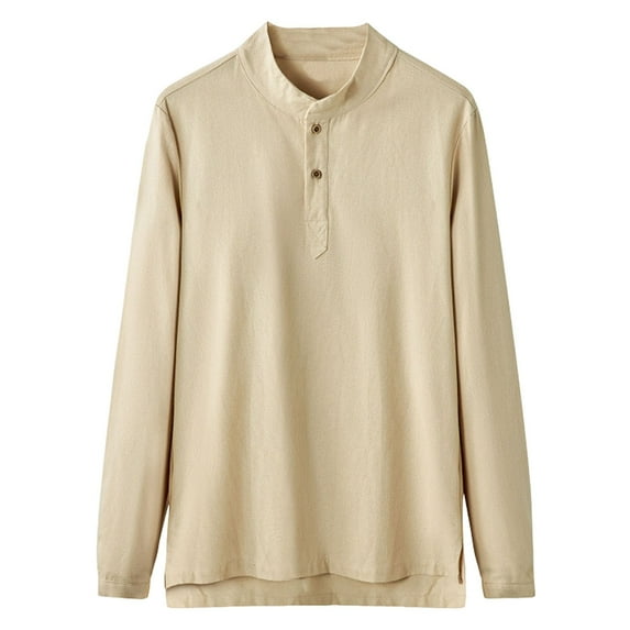 ShomPort Oversized T-Shirts for Men Button Down Long Sleeve Crewneck Homewear Comfort Solid Color Tops