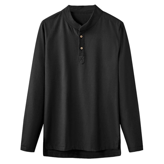 ShomPort Oversized T-Shirts for Men Button Down Long Sleeve Crewneck Homewear Comfort Solid Color Tops