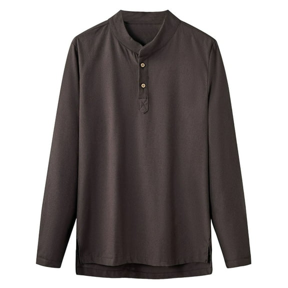 ShomPort Oversized T-Shirts for Men Button Down Long Sleeve Crewneck Homewear Comfort Solid Color Tops