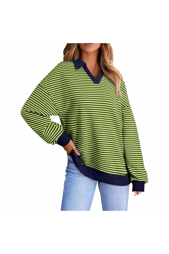 Oversized Tops for Womens Long Sleeve Drop Shoulder Lapel Stripe Printed Breathable Blouses Casual Comfort Daily Shirts