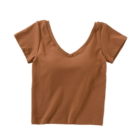 ShomPort Padded Pajamas for Womens Short Sleeve V-Neck Backless Cotton Comfort Sleepwear Solid Color Breathable Nightwear