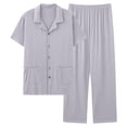 thumbnail image 1 of ShomPort Pajama Set for Men Turn Down Short Sleeve Cotton Breathable Loungewear Comfort Solid Color Lightweight Soft Daily Sleepwear, 1 of 2