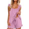 thumbnail image 1 of ShomPort Pajama for Women 2 Piece Ruffle Soft Tank Top and Shorts Summer Home Sleep Sets, 1 of 6