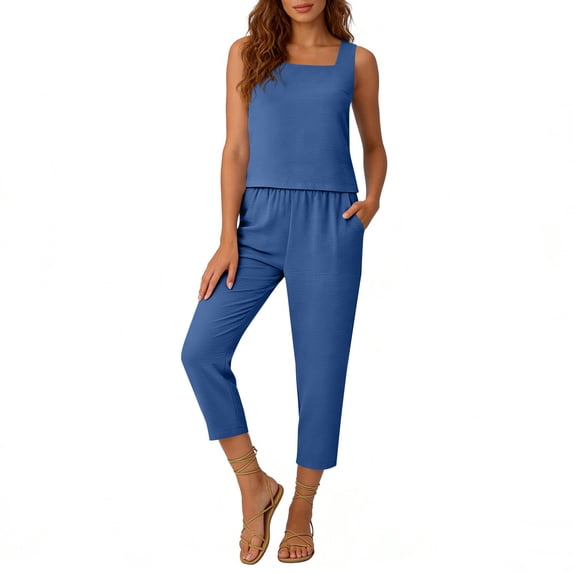 ShomPort Pajamas Set for Women Comfy Breathable Tank Tops and Capri Pants Summer Matching Lounge Set Sleepwear