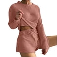 thumbnail image 1 of ShomPort Pajamas Set for Women Lounge Sets Long Sleeve Top and Shorts 2 Piece Outfits Loose Soft Loungewear Sets, 1 of 6