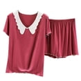thumbnail image 1 of ShomPort Pajamas Set for Womens Short Sleeve V-Neck Ruffle Trim Soft Elastic Waistband Loungewear Lightweight Cute Daily Outfit, 1 of 4