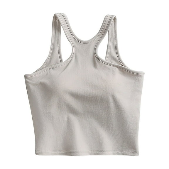 ShomPort Pajamas for Womens Racerback Chest Padded Sleeveless Solid Color Cotton Loungewear Daily Soft Athletic Crop Tank Tops