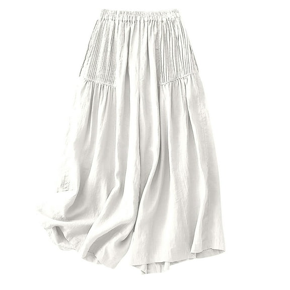 ShomPort Palazzo Pants for Women Summer Trendy Elastic High Waisted Flowy Cotton Linen Wide Leg Pants with Pockets