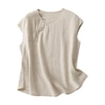 thumbnail image 1 of ShomPort Plain Plus Size Cotton Linen Tank Tops Summer Comfortable Round Neck Sleeveless Loose Shirts, 1 of 2