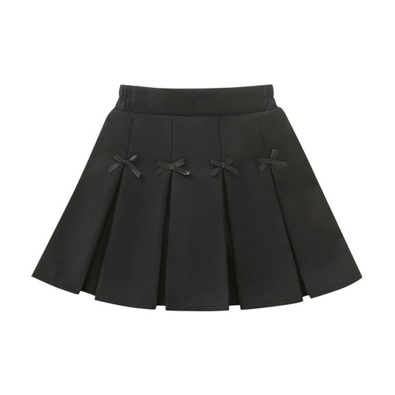 ShomPort Pleated Skirts for Girls Bow Knot A-Line Cotton Trendy Midi Skirt Casual Cute Lightweight Daily School Uniform
