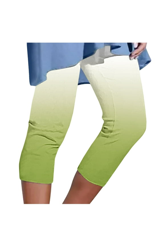 Plus Size Capri Leggings for Women Summer Comfortable Elastic Waist Gradient Yoga Leggings Capris