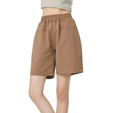 ShomPort Plus Size Cotton Shorts for Women with Pockets Casual Elastic High Waist Solid Color Shorts
