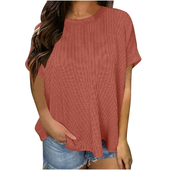 ShomPort Plus Size Hollow out Tops for Women Summer Loose Tunic Tops Solid Color Short Sleeve V Neck T-Shirts