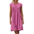 thumbnail image 1 of ShomPort Plus Size Knee Length Dress for Women Summer Cotton Linen Loose Midi Dress Round Neck Short Sleeve Dresses, 1 of 7