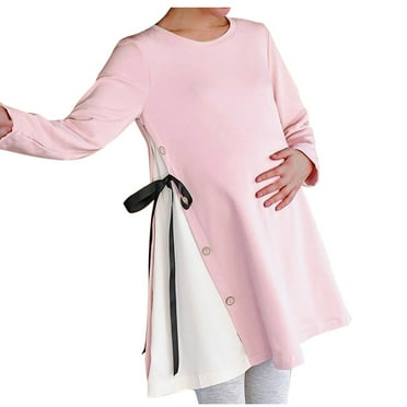 ShomPort Plus Size Maternity Dress Round Neck Loose Tunic Fall Maternity Dress Long Sleeve Maternity Top for Leggings