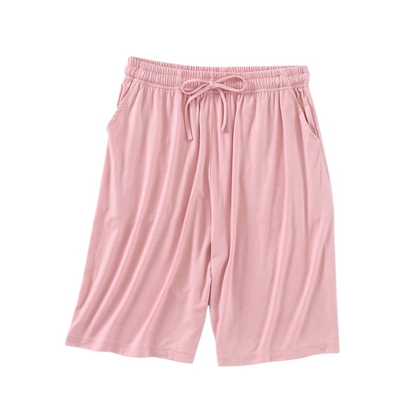 ShomPort Womens Soft Pajama Shorts Comfy Loose Stretchy Drawstring Waist Knee Length Sleep Lounge Short