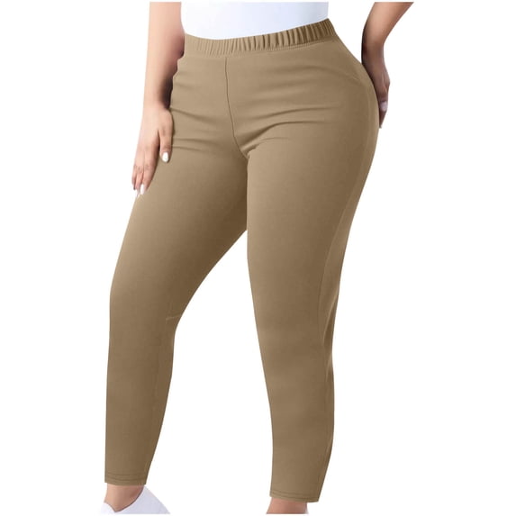 ShomPort Plus Size Pants For Women Yoga Elastic Waist Long Tights Solid Color Stretchy Casual Workout Leggings