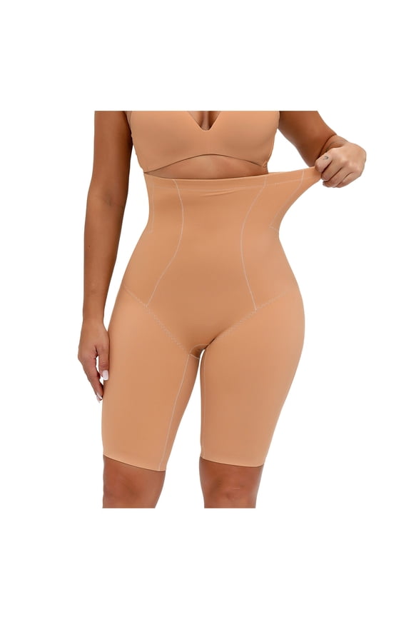 Plus Size Shapewear Shorts High Waisted Belly Skinny Bottom Short Leggings Knee Length Legging (X-Large, Khaki)