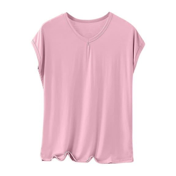 ShomPort Plus Size Sleepwear for Womens V-Neck Short Sleeveless Cotton Loose Undershirt Smoothing Breathable Basic Layer Tops