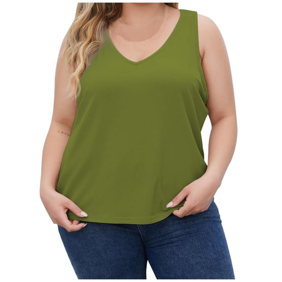ShomPort Plus Size Tank Tops for Women Summer Comfortable V-Neck Sleeveless Knit Ribbed Camisole XL-5XL
