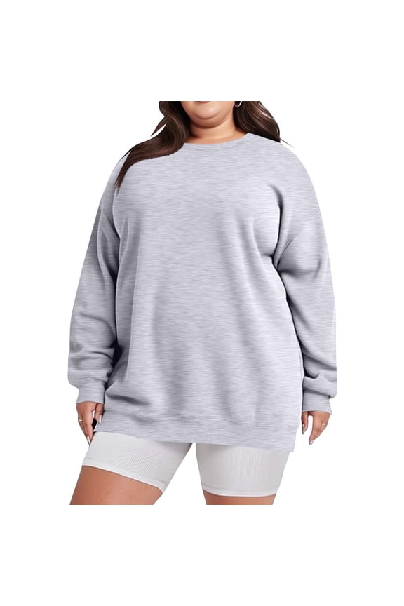 Plus Size Tops for Womens Oversized Long Sleeve Crewneck Solid Color Fall Outwork Sweatshirts
