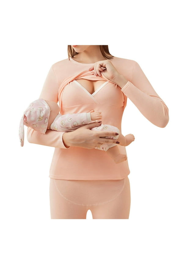 Pregnancy Shirts Breastfeeding Thermal Shirts for Women Fleece Nursing Tops Shirts Long Sleeve Maternity Clothes