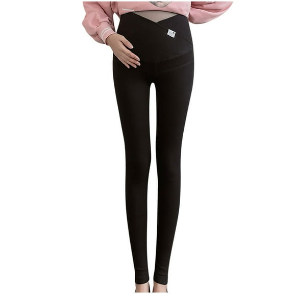 ShomPort Pregnancy Womens Leggings Cross Front Over the Belly Elastic Waist Yoga Pants Solid Color Athletic Stretchy Clothes