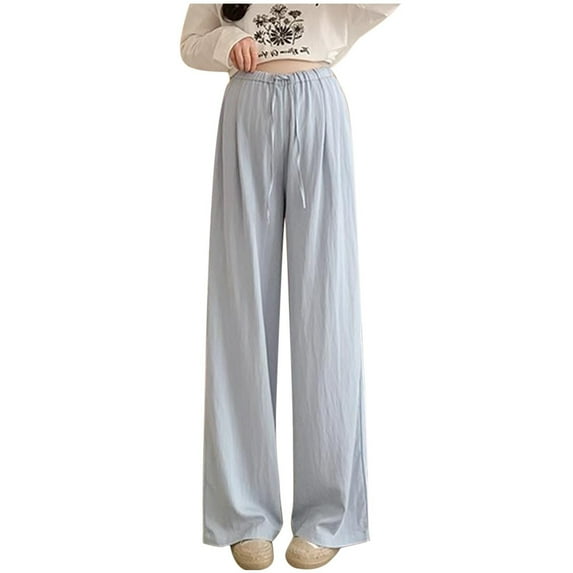 ShomPort Pregnancy Womens Wide Leg Pants High Waist Drawstring Cotton Trousers Over the Belly Loose Lightweight Outdoor Clothes