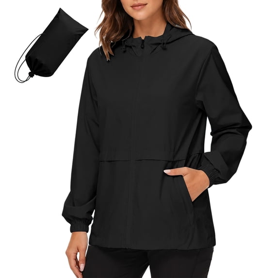 ShomPort Rain Jacket for Women Packable Zipper Drawstring Hooded Trendy Loose Waterproof Jackets