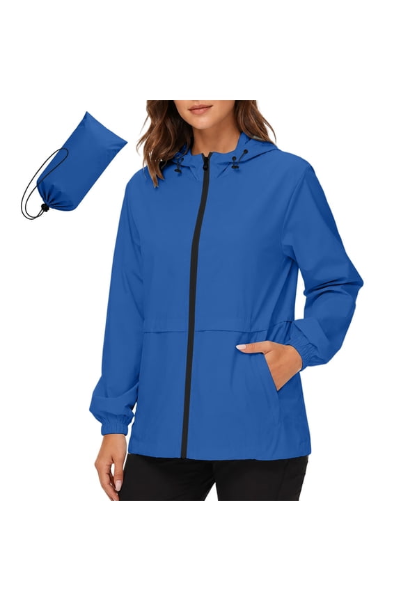 Rain Jacket for Women Packable Zipper Drawstring Hooded Trendy Loose Waterproof Jackets
