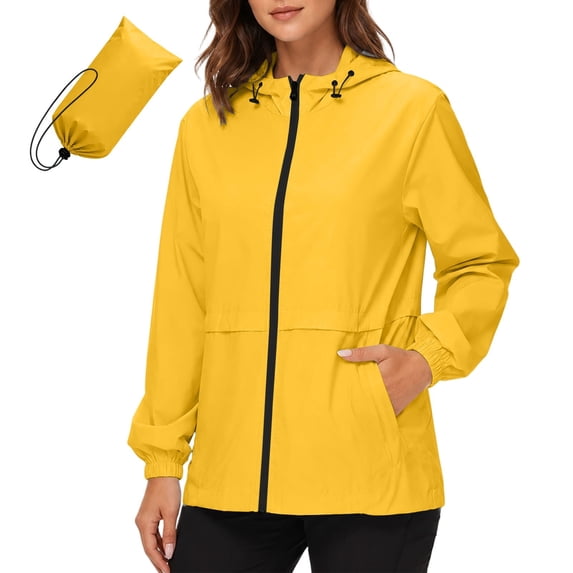 ShomPort Rain Jacket for Women Packable Zipper Drawstring Hooded Trendy Loose Waterproof Jackets