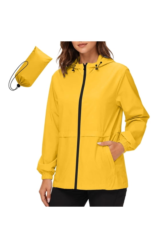 Rain Jacket for Women Packable Zipper Drawstring Hooded Trendy Loose Waterproof Jackets
