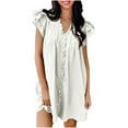 thumbnail image 1 of ShomPort Ruffle Sleeve Cute Dress for Women Summer Loose Mini Dresses V-Neck Pleated Sundresses, 1 of 8