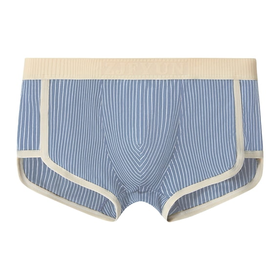 ShomPort Seamless Boxer Briefs for Mens Pouch Mid-Rise Waisted Strip Pattern Cotton Panties Supportive Breathable Underwear