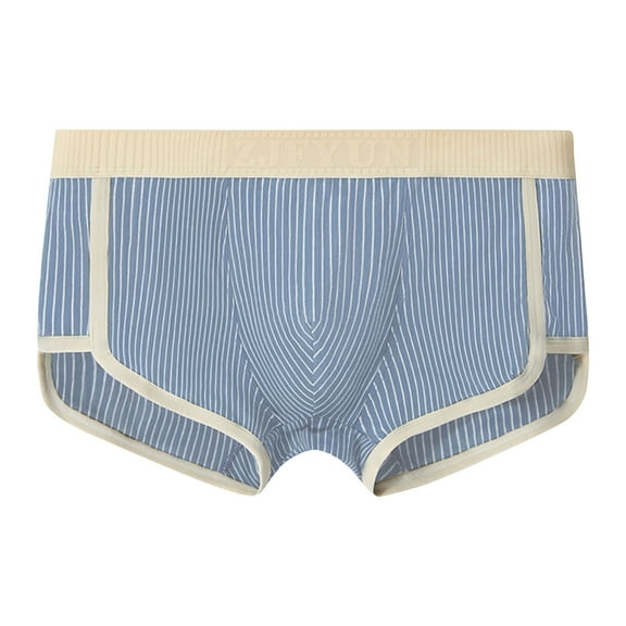 ShomPort Seamless Boxer Briefs for Mens Pouch Mid-Rise Waisted Strip Pattern Cotton Panties Supportive Breathable Underwear