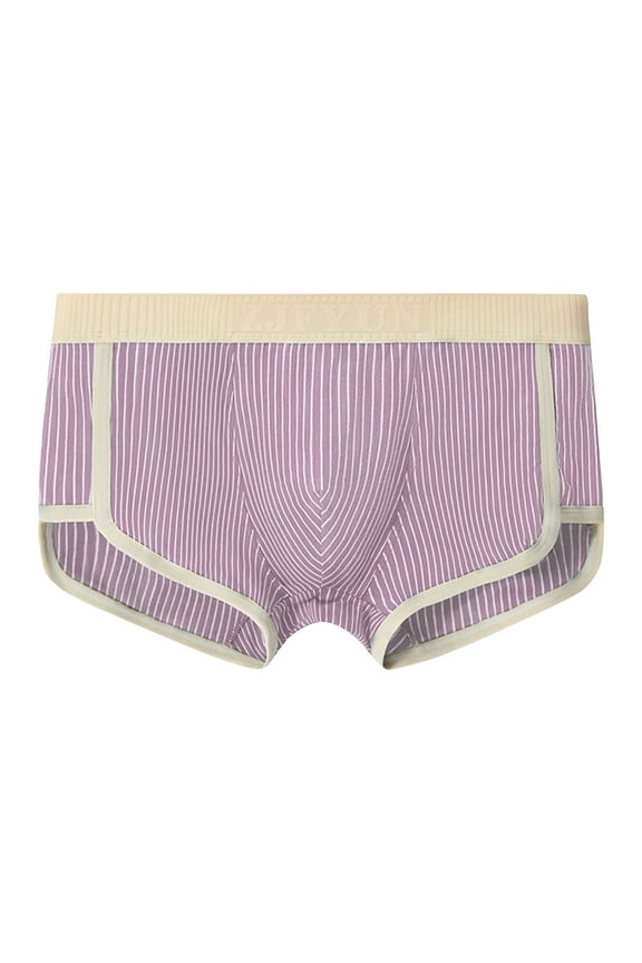Seamless Boxer Briefs for Mens Pouch Mid-Rise Waisted Strip Pattern Cotton Panties Supportive Breathable Underwear