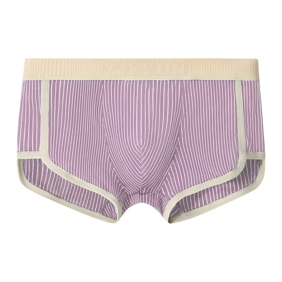 ShomPort Seamless Boxer Briefs for Mens Pouch Mid-Rise Waisted Strip Pattern Cotton Panties Supportive Breathable Underwear