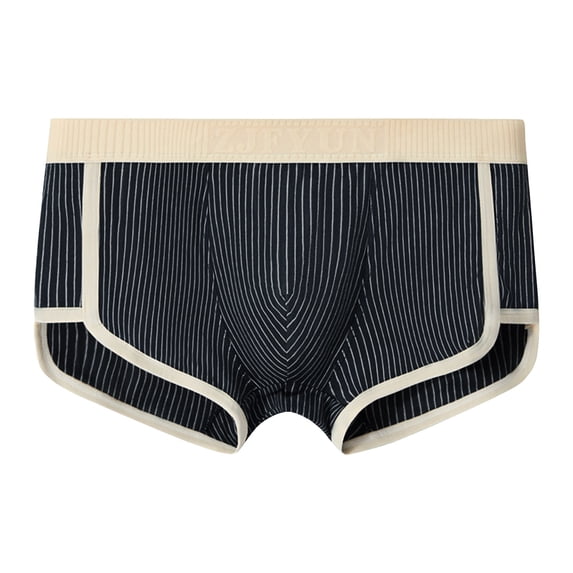 ShomPort Seamless Boxer Briefs for Mens Pouch Mid-Rise Waisted Strip Pattern Cotton Panties Supportive Breathable Underwear