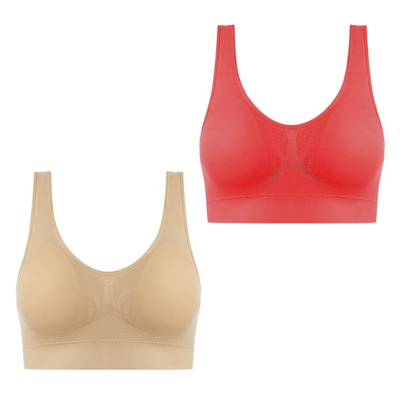 ShomPort Seamless Bra for Women Comfortable Wireless Full Coverage Bra Removable Padded Longline Bralettes 2PC