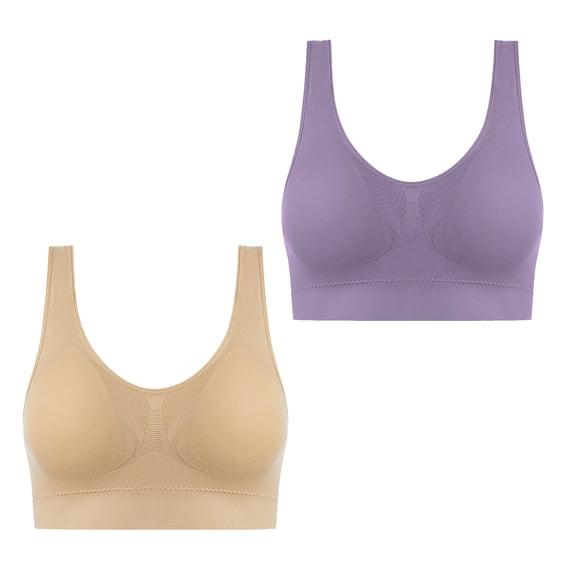 ShomPort Seamless Bra for Women Comfortable Wireless Full Coverage Bra Removable Padded Longline Bralettes 2PC