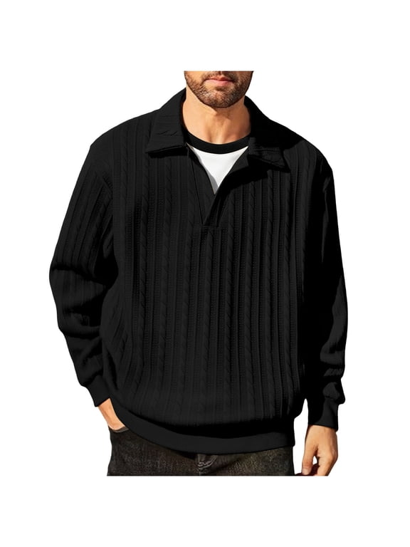 Shirts for Mens Big and Tall Double Layer Cable Knit Ribbed Cuff Long Sleeve Dressy Tops Business Casual Comfy Blouses
