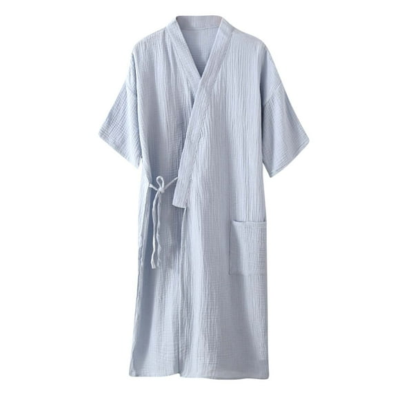 ShomPort Short Sleeve Robes for Men Tie Front Shawl Collared Lightweight Bathrobes with Pockets Solid Color Breathable Loungewear