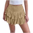 thumbnail image 1 of ShomPort Skirts for Women Summer Casual Smocked High Waist Mini Skirts Layered Pleated Solid Color Trendy Skirts (XX-Large, Yellow), 1 of 9