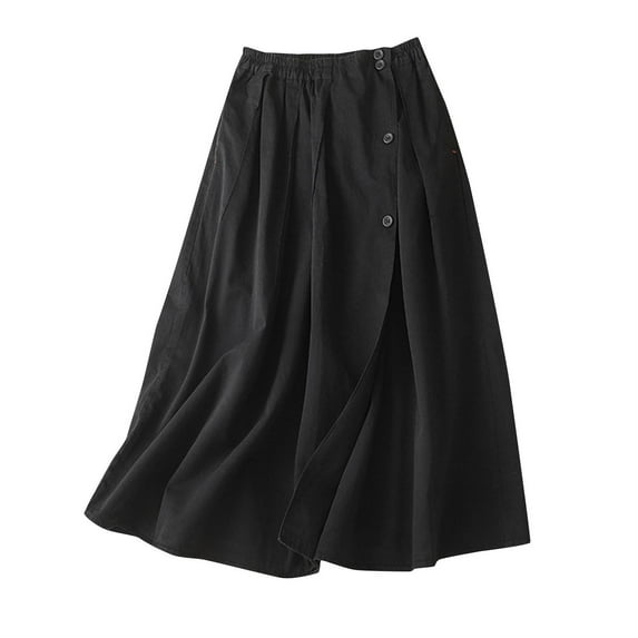 ShomPort Skirts for Women Summer Elastic High Waist A-Line Skirts Casual Button Mid-Length Skirts with Pockets