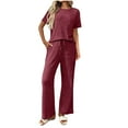 thumbnail image 1 of ShomPort Sleepwear Set for Womens Short Sleeve Round Neck Ribbed Drawstring Pajama with Pocket Comfort Soft Daily Outfit, 1 of 8