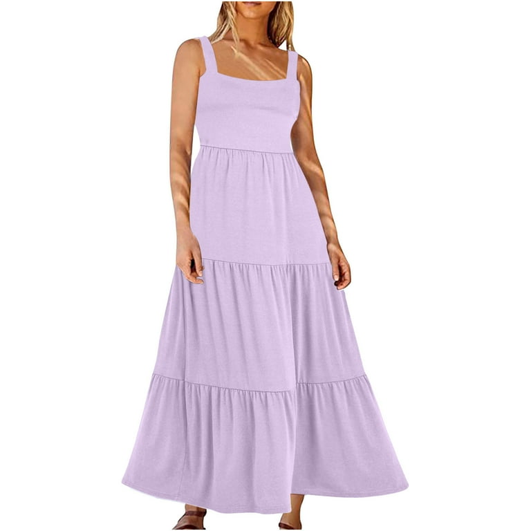 ShomPort Sleeveless Maxi Dress for Tall Women Summer Trendy Square
