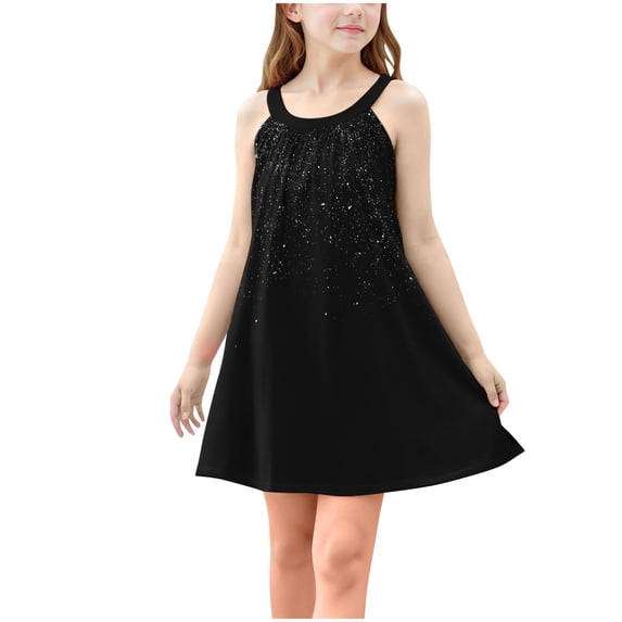 ShomPort Sleeveless Skirts for Girls Wide Strap Knee Length Tank Sundress Spring Summer Breathable Sequins Dresses