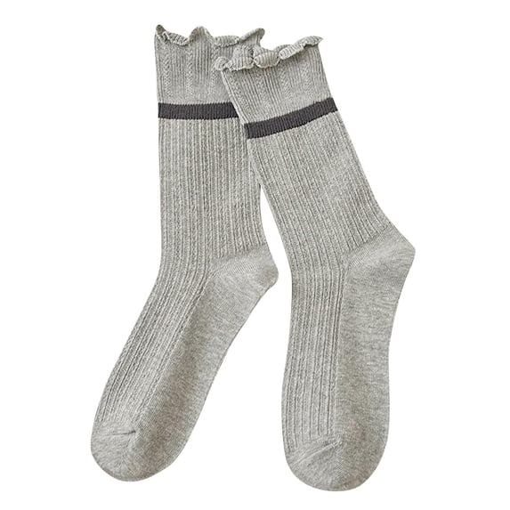 ShomPort Socks for Womens Ruffle Stripe Pattern Breathable Cotton Cute Mid-Culf Socks Daily Lightweight Casual Socks
