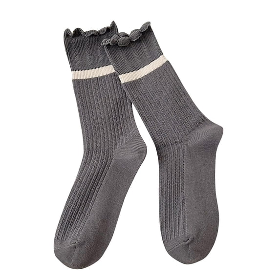 ShomPort Socks for Womens Ruffle Stripe Pattern Breathable Cotton Cute Mid-Culf Socks Daily Lightweight Casual Socks